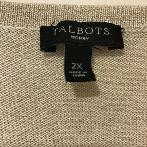 Talbots sweater beige gold tone metallic v-neck - Picture 7 of 8